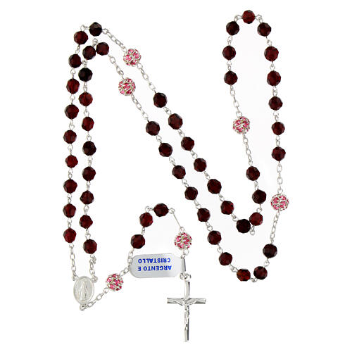 Rosary with garnet faceted crystals of 0.24 in and pink rhinestone balls, 925 silver 4