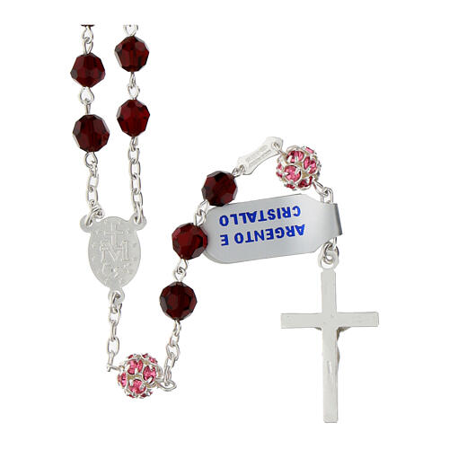 Rosario strassball rosa grani 6 mm cristallo granata argento 925 Miracolosa 2