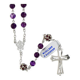 Rosary with amethyst beads of 0.24 in, purple rhinestone balls, 925 silver