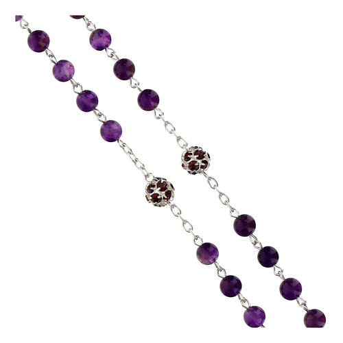 Rosary with amethyst beads of 0.24 in, purple rhinestone balls, 925 silver 3