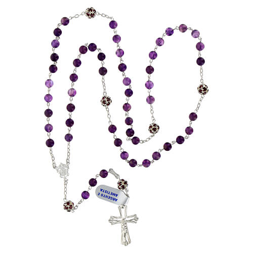 Rosary with amethyst beads of 0.24 in, purple rhinestone balls, 925 silver 4