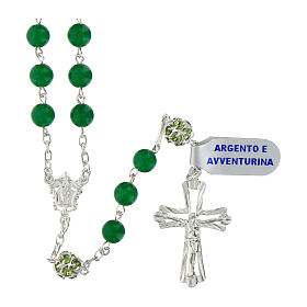 Rosary with aventurine beads of 0.24 in, green rhinestone balls, 925 silver