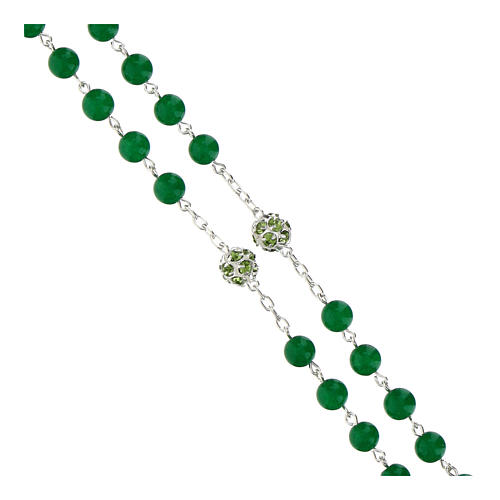 Rosary with aventurine beads of 0.24 in, green rhinestone balls, 925 silver 3