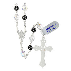 Rosary of black rhinestone balls and white iridescent crystals of 0.31 in, 925 silver