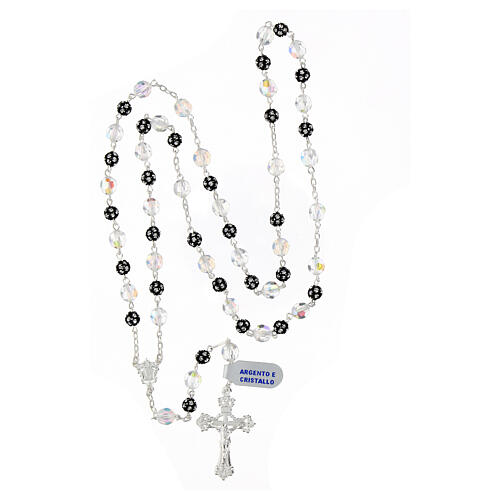 Rosary of black rhinestone balls and white iridescent crystals of 0.31 in, 925 silver 4