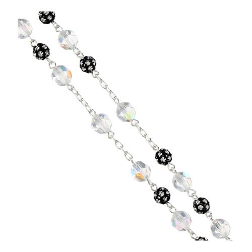 Rosario strassball nera cristalli bianchi iridescenti 8 mm argento 925 3