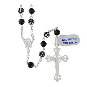 Rosenkranz mit schwarzen Kristallen und funkelnden Strass-Kugeln (6 mm) – 925er Silber