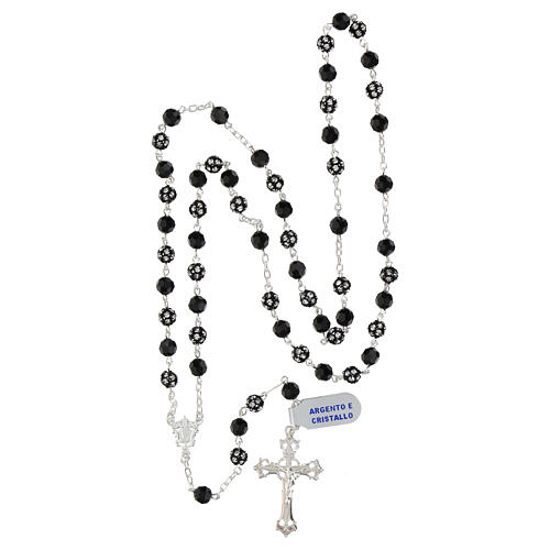 Rosenkranz mit schwarzen Kristallen und funkelnden Strass-Kugeln (6 mm) – 925er Silber 4