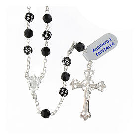 Rosary of black rhinestone balls and black crystals of 0.24 in, 925 silver