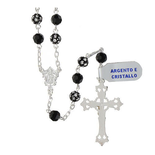 Rosary of black rhinestone balls and black crystals of 0.24 in, 925 silver 2