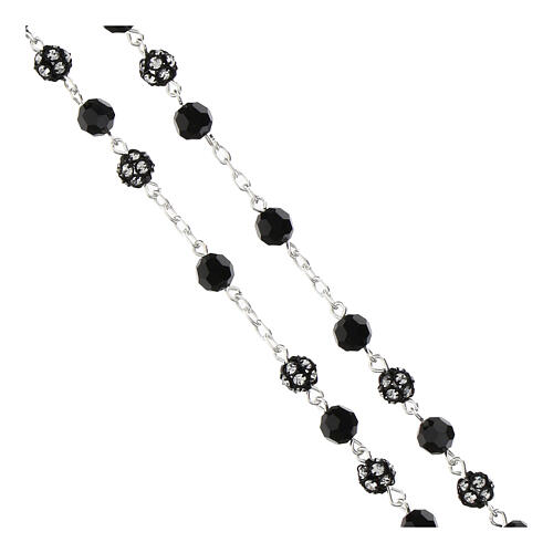 Rosary of black rhinestone balls and black crystals of 0.24 in, 925 silver 3