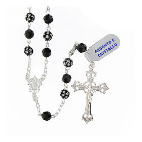 Wearable black crystal rhinestone rosary 6 mm 925 silver