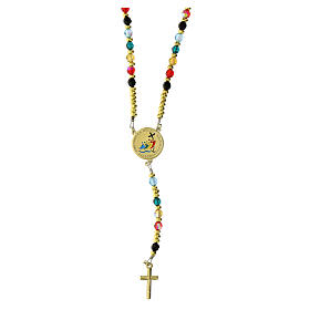 Jubilee rosary with gold plated cable and enamelled medal, 925 silver and crystals