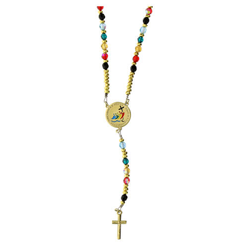 Jubilee rosary with gold plated cable and enamelled medal, 925 silver and crystals 1