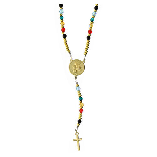 Jubilee rosary with gold plated cable and enamelled medal, 925 silver and crystals 2