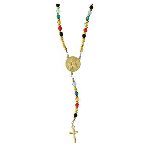 Chapelet Jubilé 2025 câble doré cristaux colorés argent 925 détails émaillés 2