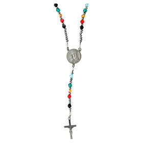 Jubilee rosary with rhodium-plated cable and enamelled medal, 925 silver and crystals
