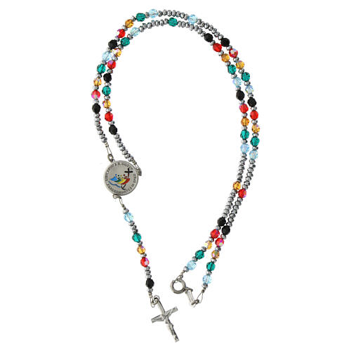 Jubilee rosary with rhodium-plated cable and enamelled medal, 925 silver and crystals 4