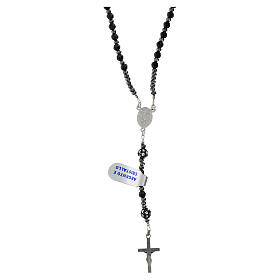 Rosary of 0.16 in black crystal beads, hematite and rhinestone balls, 925 silver