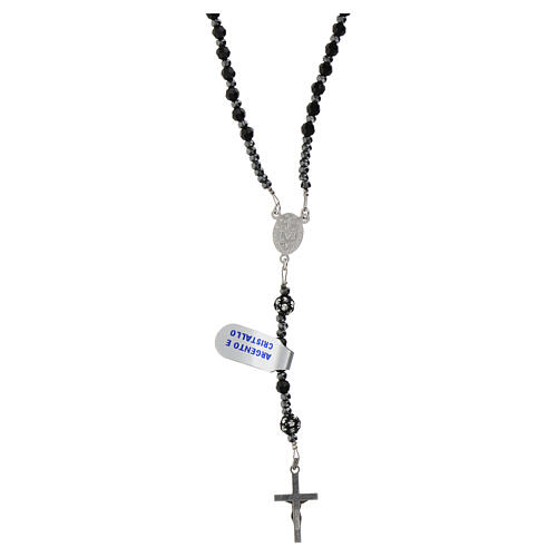 Rosary of 0.16 in black crystal beads, hematite and rhinestone balls, 925 silver 2