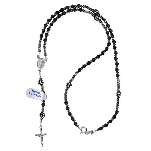 Rosary of 0.16 in black crystal beads, hematite and rhinestone balls, 925 silver 4