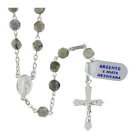 Rosary of Mexican agate, 0.24 in faceted beads, Miraculous Medal, 925 silver