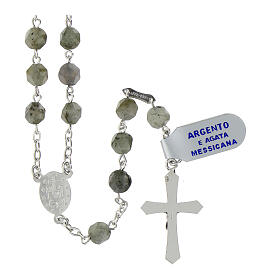 Rosary of Mexican agate, 0.24 in faceted beads, Miraculous Medal, 925 silver