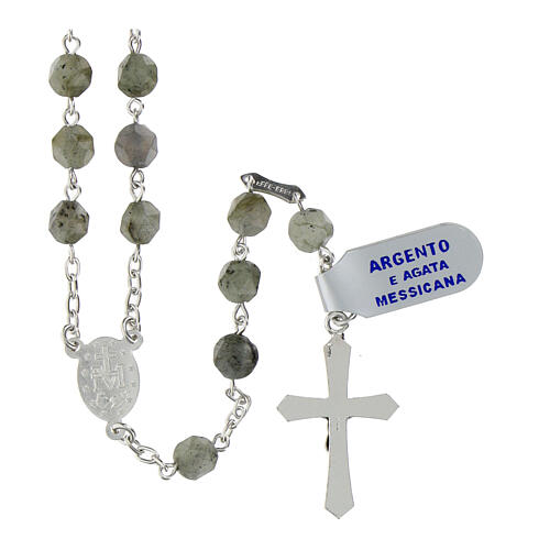 Rosary of Mexican agate, 0.24 in faceted beads, Miraculous Medal, 925 silver 2