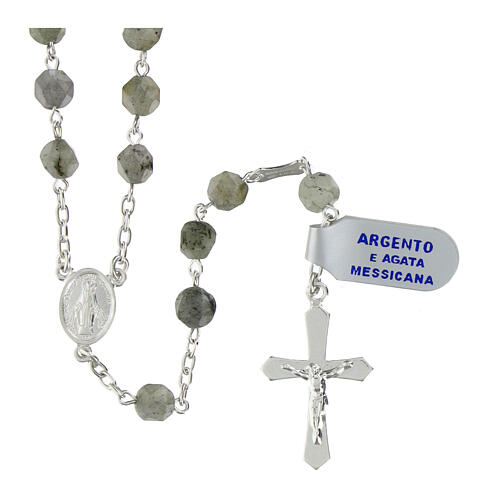 Rosario grani agata messicana sfaccettata 6 mm Miracolosa argento 925 1