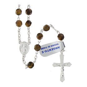 Rosary of tiger's eye, 0.24 in faceted beads, Miraculous Medal, 925 silver