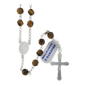 Rosary of tiger's eye, 0.24 in faceted beads, Miraculous Medal, 925 silver