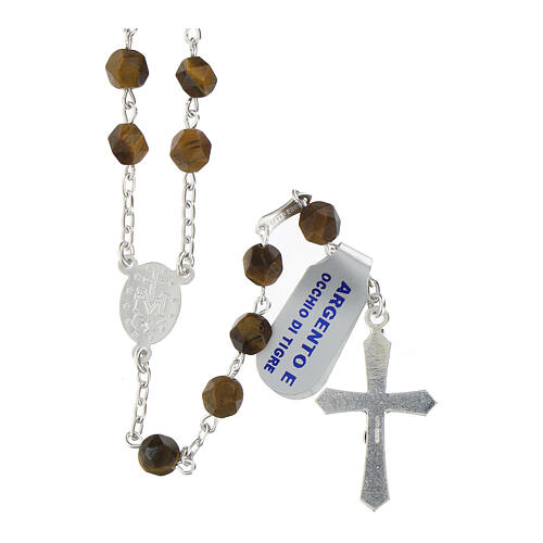 Rosary of tiger's eye, 0.24 in faceted beads, Miraculous Medal, 925 silver 2