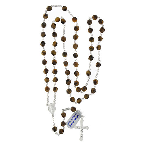 Rosary of tiger's eye, 0.24 in faceted beads, Miraculous Medal, 925 silver 4