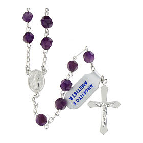 Rosary of amethyst, 0.24 in faceted beads, Miraculous Medal, 925 silver