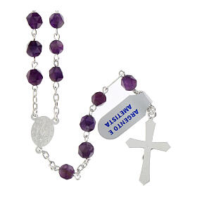 Rosary of amethyst, 0.24 in faceted beads, Miraculous Medal, 925 silver