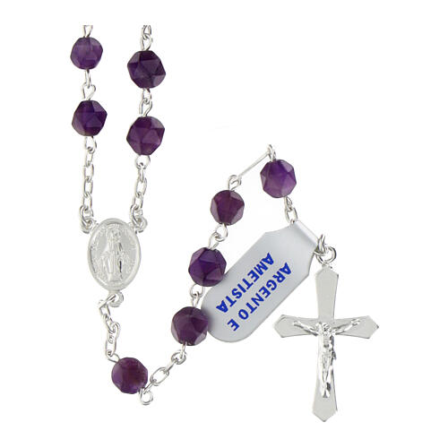 Rosary of amethyst, 0.24 in faceted beads, Miraculous Medal, 925 silver 1