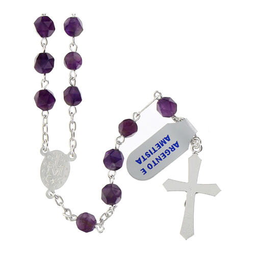 Rosary of amethyst, 0.24 in faceted beads, Miraculous Medal, 925 silver 2