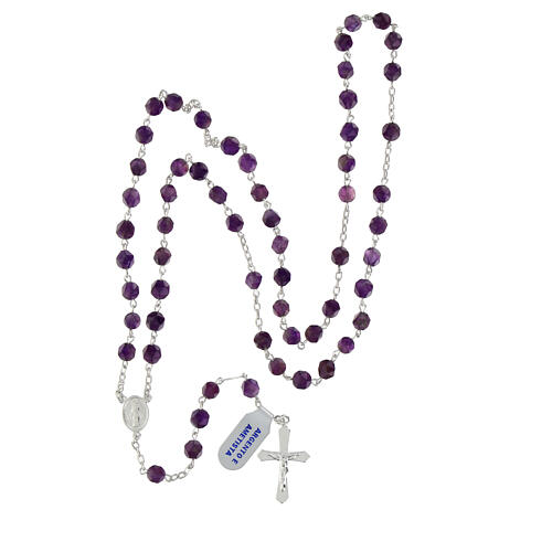 Rosary of amethyst, 0.24 in faceted beads, Miraculous Medal, 925 silver 4