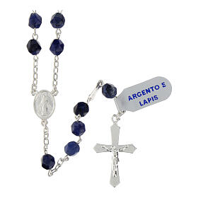 Rosary of lapis lazuli, 0.24 in faceted beads, Miraculous Medal, 925 silver