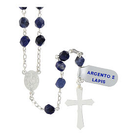 Rosary of lapis lazuli, 0.24 in faceted beads, Miraculous Medal, 925 silver