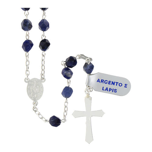 Rosary of lapis lazuli, 0.24 in faceted beads, Miraculous Medal, 925 silver 2