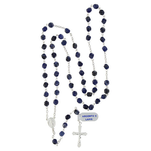 Rosary of lapis lazuli, 0.24 in faceted beads, Miraculous Medal, 925 silver 4