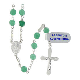 Rosary of green aventurine, 0.24 in faceted beads, Miraculous Medal, 925 silver