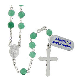 Rosary of green aventurine, 0.24 in faceted beads, Miraculous Medal, 925 silver