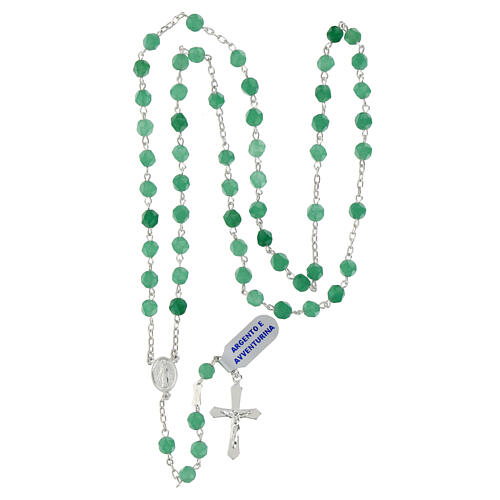 Rosario avventurina verde grani sfaccettati 6 mm Medaglia Miracolosa argento 4