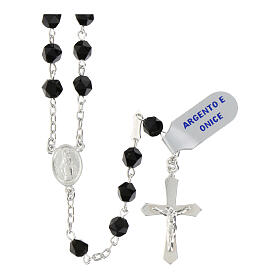 Rosary of onyx, 0.24 in faceted beads, Miraculous Medal, 925 silver