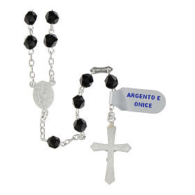 Rosary of onyx, 0.24 in faceted beads, Miraculous Medal, 925 silver