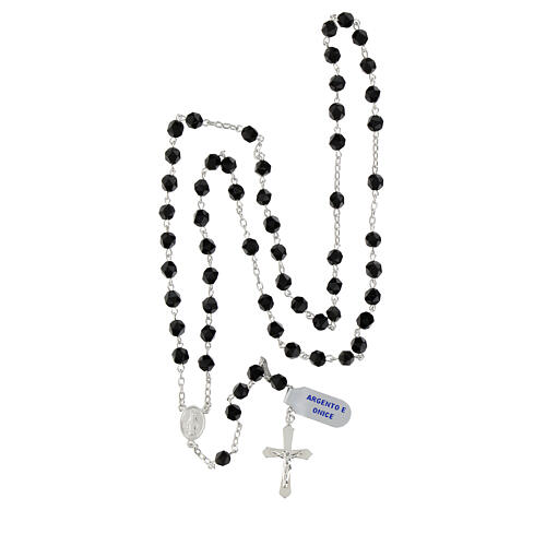 Rosary of onyx, 0.24 in faceted beads, Miraculous Medal, 925 silver 4