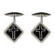 Boutons de manchettes croix émail noir argent 925 15 mm s1