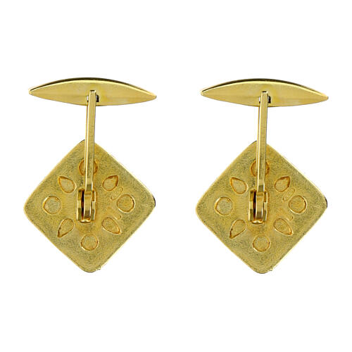 Pair of square cross cufflinks with mother of pearl enamel 15 mm 2